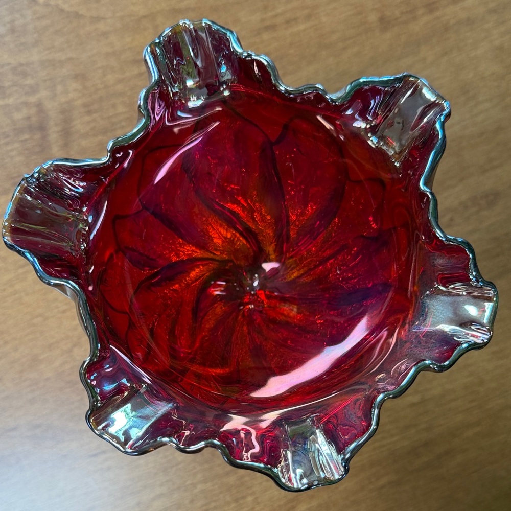 Imperial Glass Ruby Acanthus Leaf Carnival Compote - Picture 2 of 9